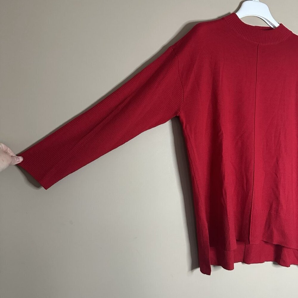 Talbots 100% Merino Wool Red Mock Neck Sweater Women Petite XL PXL Tunic Ribbed - Picture 4 of 8